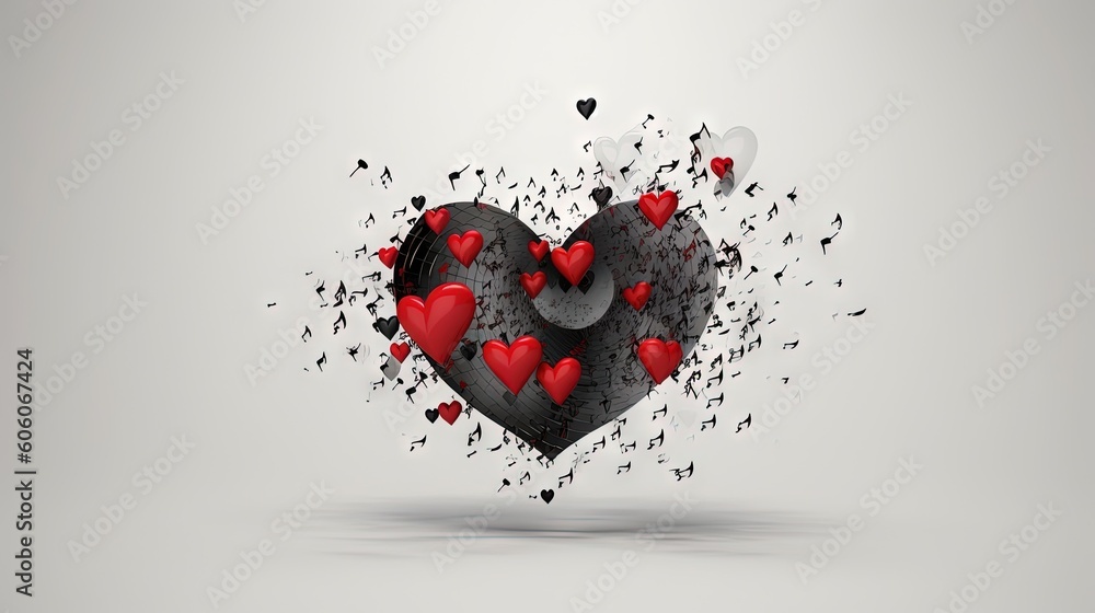 Aufkleber a broken heart with many hearts in the middle of it and a lot of birds flying around it on a gray ba