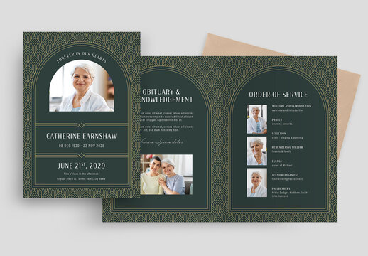 Art Deco Funeral Template in Green & Gold