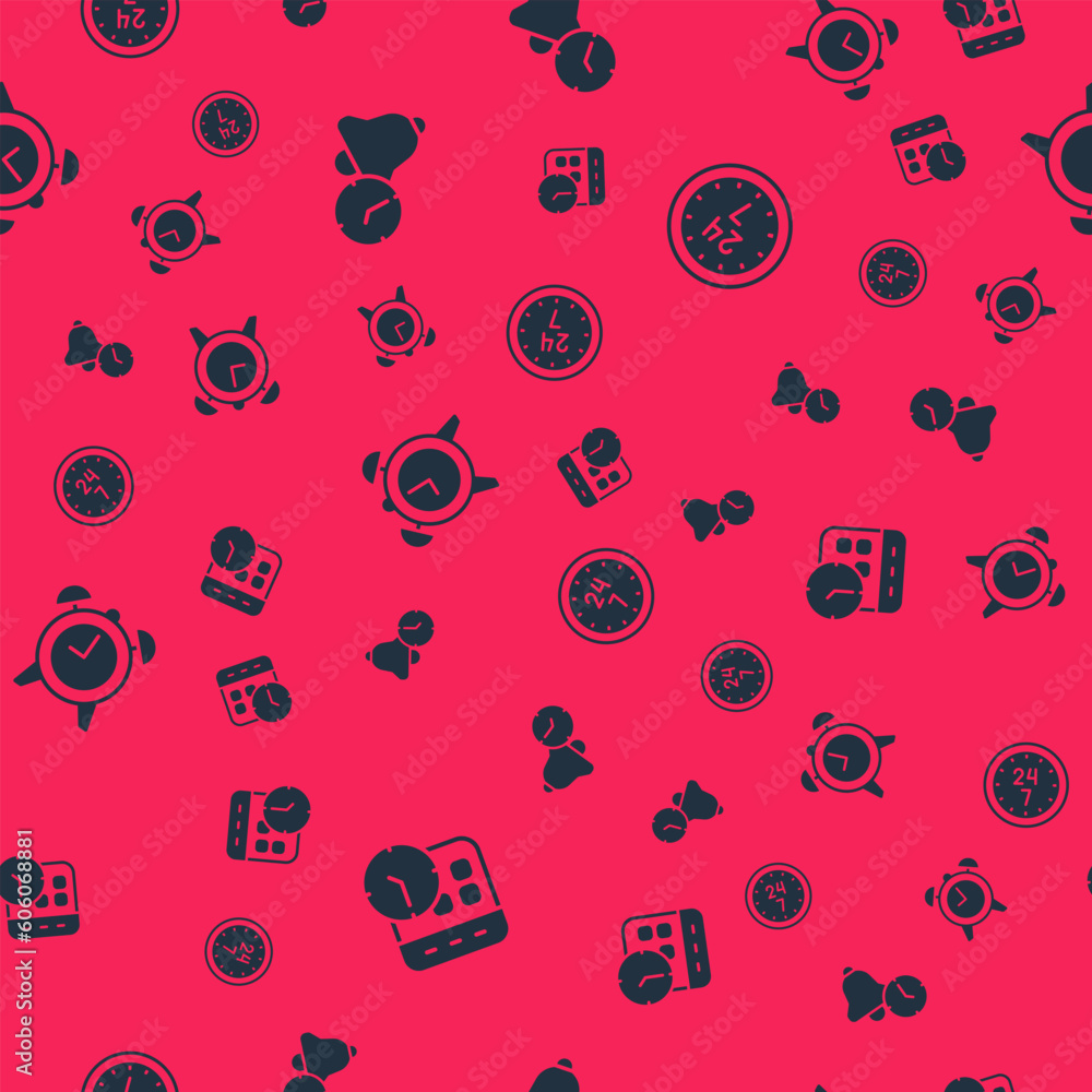 Poster set calendar and clock, alarm, and clock 24 hours on seamless pattern. vector
