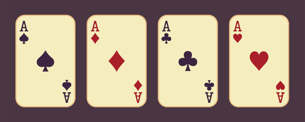 Set of aces. Old playing cards. Vector clipart.