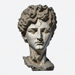 Pattern ancient marble head of a Greek youth isolated, Generative Ai