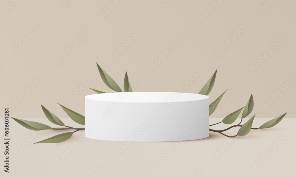 Aufkleber 3d background product display podium scene with leaf geometric platform. background vector 3d render