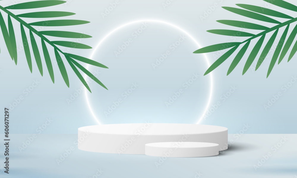 Aufkleber 3d background product display podium scene with leaf geometric platform. background vector 3d render