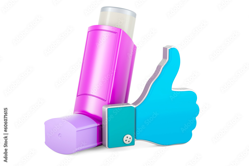 Poster metered-dose inhaler, mdi with like icon. 3d rendering