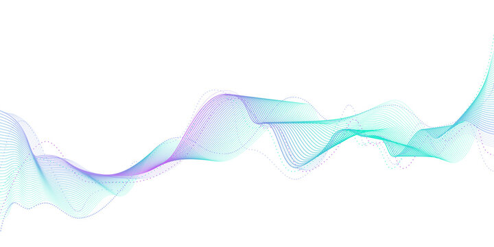 Data visualization, Future technology, Digital era, Information technology. Purple-blue-green gradient smooth wave lines for banner, presentation, web design. Futuristic technology concept