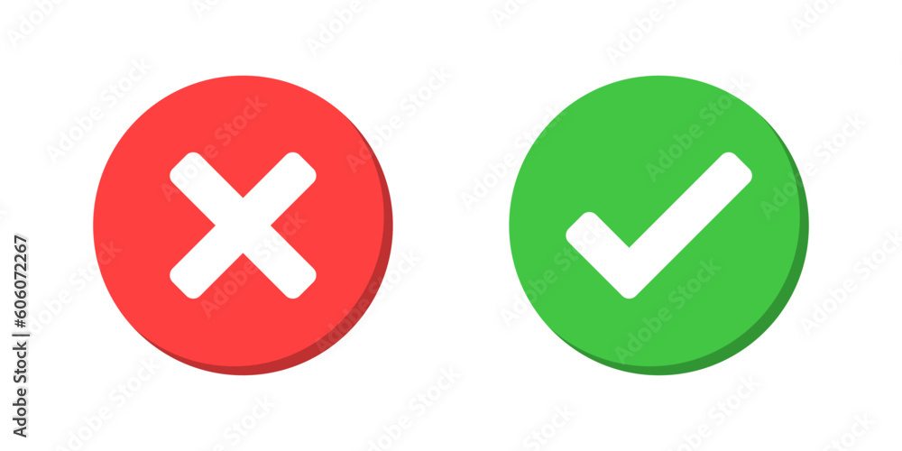 Aufkleber Title: check mark icon button set. check box icon with right and wrong buttons and yes or no checkmark icons in green tick box and red cross. vector illustration