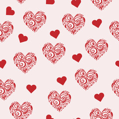 beautiful vector seamless pattern with pink and red heart