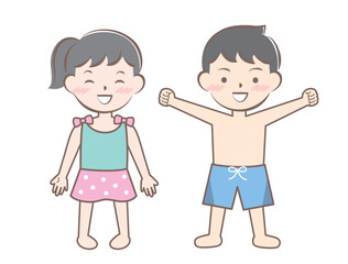 水着姿の子供たち　スイミング　水泳　海水浴　全身　
