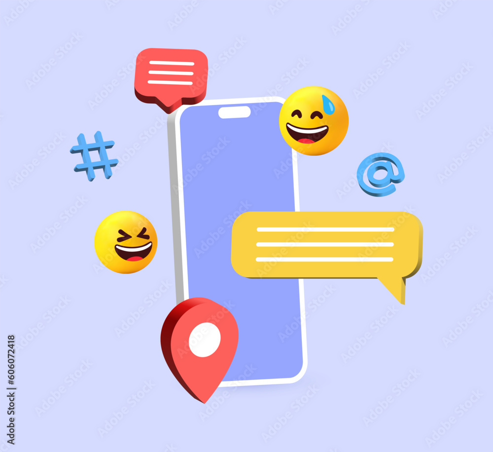 Poster social media background communication concept. social network icons with smartphone and modern chat 