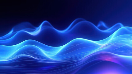 Ethereal Radiance: Abstract Futuristic Blue Neon Waves and Enchanting Bokeh Lights. Generative AI