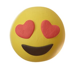 emoji with heart eyes isolated on white background. 3d rendering illustration. plasticine emoji in cute cartoon style