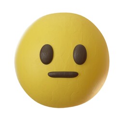 emoji neutral face isolated on white background. 3d rendering illustration. plasticine emoji in cute cartoon style