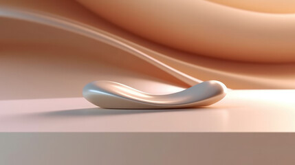 Futuristic object on top of a table with a wavy background