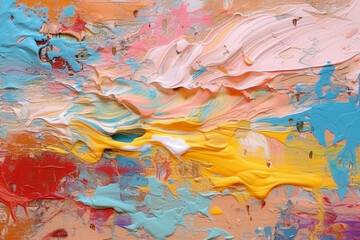 Texture Of Slightly Dried Oil Paints On Wooden Palette Of Smeared And Poured Various Colors Created Using Artificial Intelligence