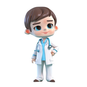 Young smiling old man doctor, medical specialist Medicine concept. Cute 3d icon people character illustration. Cartoon minimal style on isolated transparent background png. Generative ai