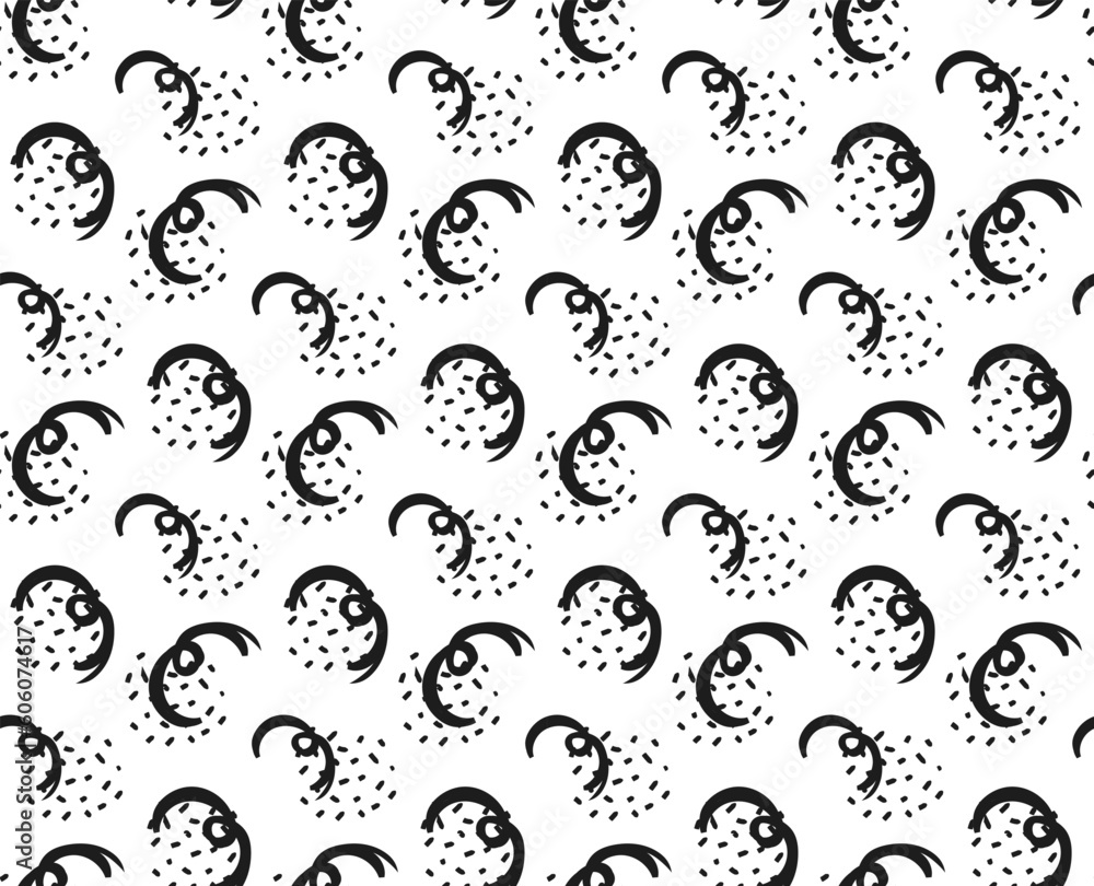 Poster pattern with specks and dots. abstract black pattern with squiggle on white background. hand-drawn