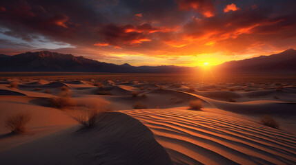 Fototapeta na wymiar Sunset over a desert landscape. Generative AI