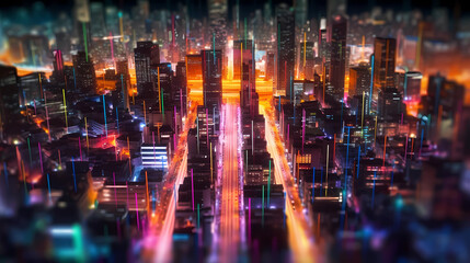 Fototapeta premium Neon Cityscape At Night Generative AI