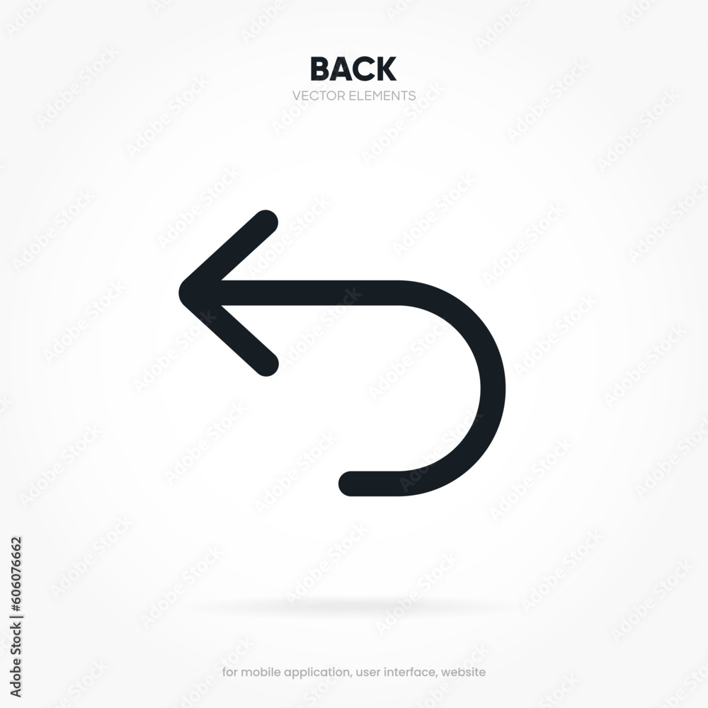 Poster Arrow back icon. Previous direction symbol. Icon arrow symbol. Left symbol. Returning arrow icon. Return icon. Go back sign.
