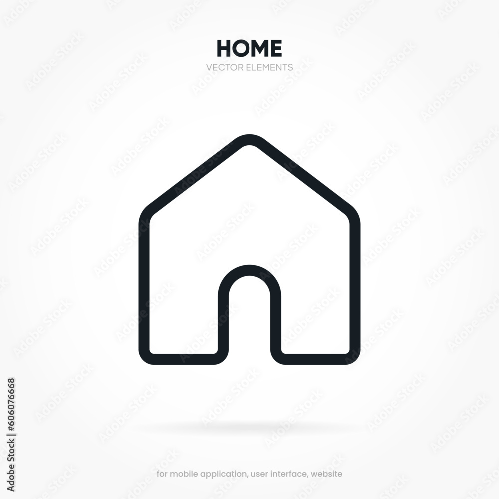 Poster minimal modern home, homepage, base, main page, house push button icon emblem symbol, sign. 3d blue 