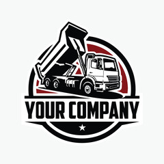 Premium Dump Truck Company Ready Made Circle Emblem Logo Vector Isolated. Tipper Truck Logo Design