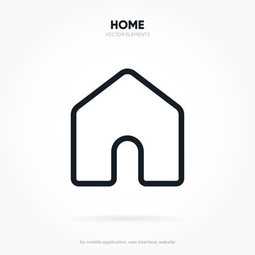 Minimal modern home, homepage, base, main page, house push button icon emblem symbol, sign. 3d blue home icon. Mobile app icons. Device UI UX mockup. Isolated vector elements.