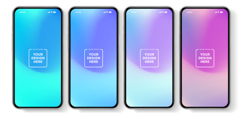 3D realistic high quality smartphone mockup with isolated background. Smart phone mockup collection. Device front view. 3D mobile phone with shadow on white background.