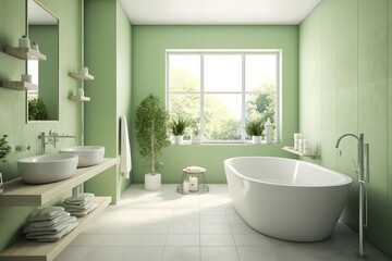 Naklejka na ściany i meble Green bathroom, generative ai