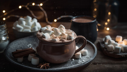 Obraz na płótnie Canvas Hot chocolate warms winter nights with comfort generated by AI