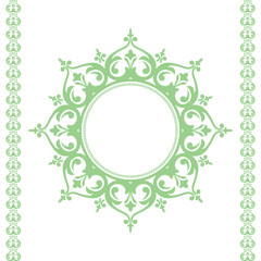 Decorative frame Elegant vector element for design in Eastern style, place for text. Floral green and white border. Lace illustration for invitations and greeting cards