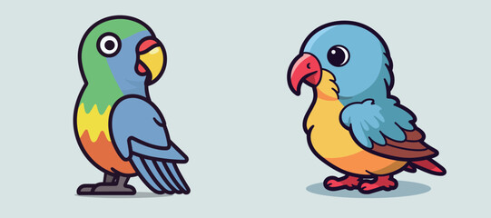 Obraz na płótnie Canvas Cute parrots child cartoon vector illustration logo