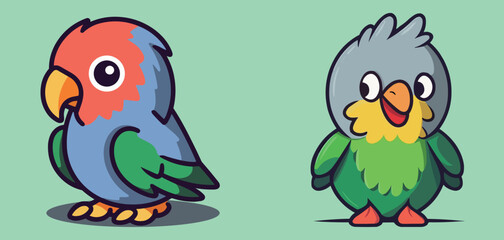 Cute two parrots child cartoon vector illustration