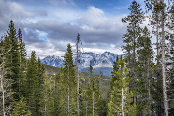 Beautiful winter mountain views from the peak of Grassi Lakes in Canmore, Alberta, Canada.