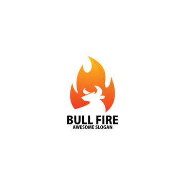 bull with fire logo design gradient color