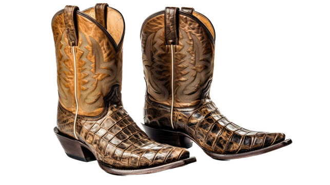 a Cowboy boots, Exotic alligator, Western-themed, photorealistic illustrations in a PNG, cutout, and isolated.. Generative AI