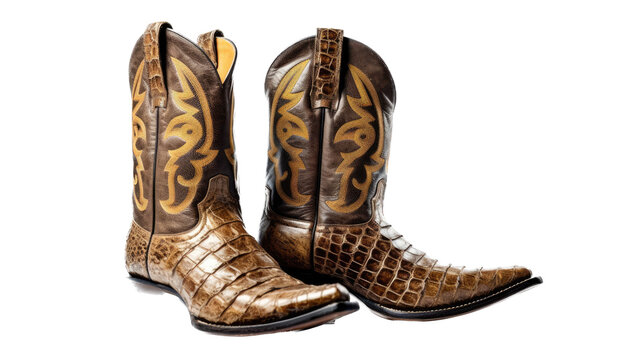 Cowboy boots, Exotic alligator, Western-themed, photorealistic illustrations in a PNG, cutout, and isolated. Generative AI