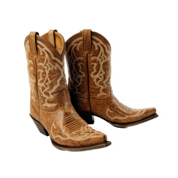 Cowboy boots, full grain leather, Western-themed, photorealistic illustrations in a PNG, cutout, and isolated. Generative AI