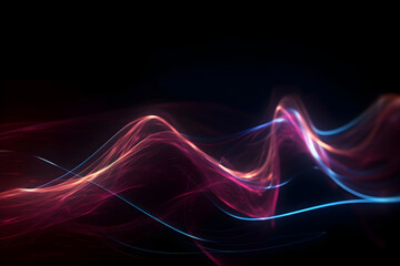 Abstract neon waves black background