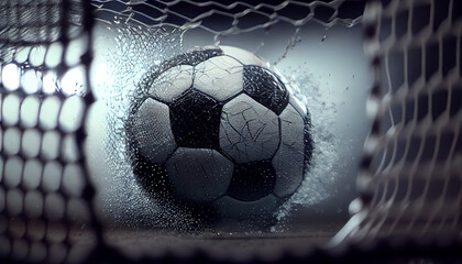 Closeup soccer into goal Ai generated image