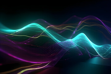 Abstract neon waves, Generative AI
