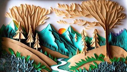 PaperCut and Paper art of a mountain