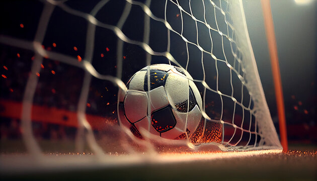 Closeup soccer into goal Ai generated image