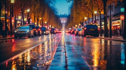 Fototapeta na wymiar Blurred background Paris night street lights, Generative AI