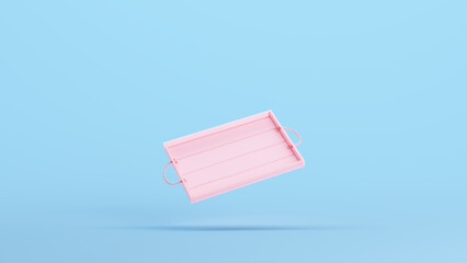 Pink Wooden Tray Rope Handles Empty Stylish Trendy Kitsch Blue Background 3d illustration render digital rendering