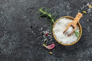 cooking concept with sea salt. banner, menu, recipe place for text, top view