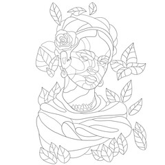 woman in rose leaves coloring page