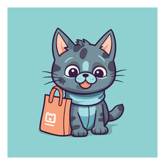 Friendly cat ​​mascot character for pet supply store. modern flat color