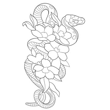 composition of flowers and snakes coloring book