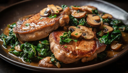 Grilled steak fillet with mushroom and vegetables generated by AI