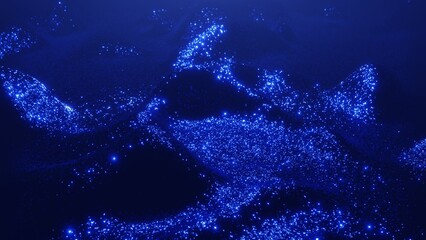 Abstract background with blue magic shiny glow glitter sand waves. Luminescent bioluminescent monochrome wallpaper. Organic neon sand texture. Computer graphics, 3d render, 4k illustration © Alesya